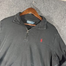 Polo Ralph Lauren Mens Black 100 Pima Cotton Quarter Zip Pullover Sweater Large