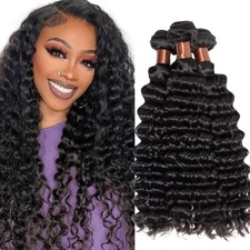 Angie Queen Brazilian Human Hair Deep Wave 3 Bundles 16 18 20 Inch Natural Black