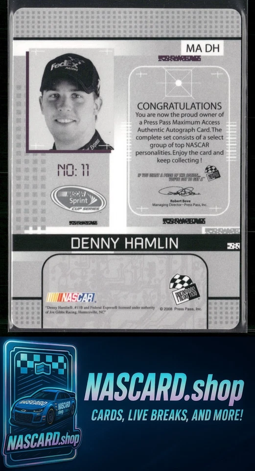 2008 Press Pass Stealth Denny Hamlin Maximum Access Autographs #/25 - Image 2 of 2
