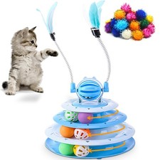 Vealind Cat Toy Roller 4-Level Turntable Toys Balls with 14 Pcs Blue