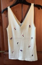 Image of Jdy anna Delicate Embroidered Flower Cream Knit Tank Top Vest 26” to 32” Bust