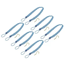 6Pcs 23" Curtain Tiebacks Braid Drapery Holdback Holder with Hooks Blue/Silver