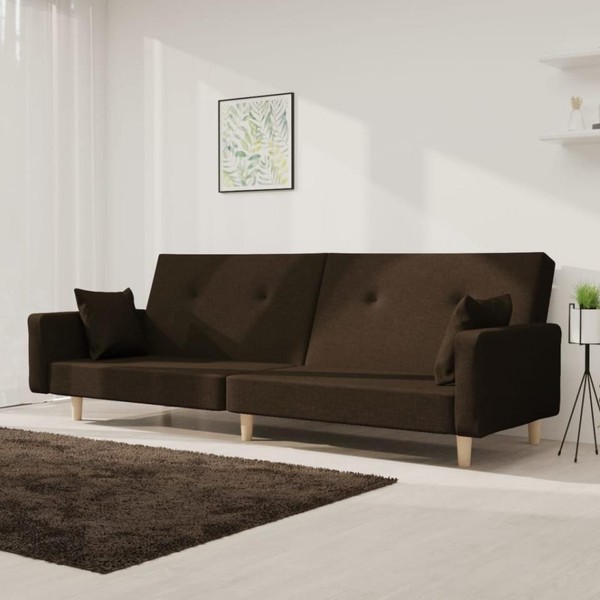Schlafsofa 2-Sitzer Mit 2 Kissen Dunkelbraun Stoff-image
