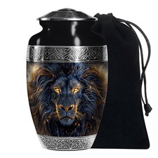 Black Roar Lion Funeral Urn for Ash Adult Men  Women, Decorative Urn 10 Inch 