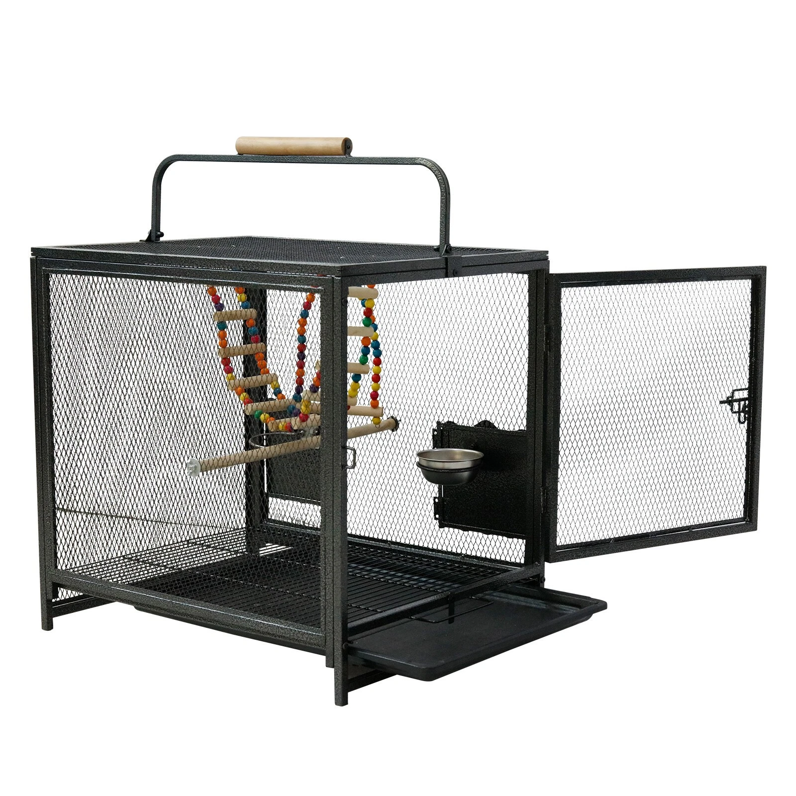 Durable Travel Bird Parrot Carrier Cage Carry Crate with Feeder Bowls Swing Toys
