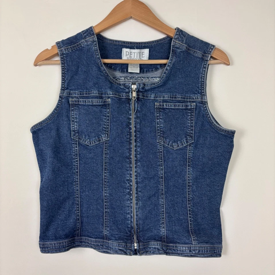 De Colección Petite Sophisticate Mujeres Denim Chaleco Top Talla Pequeña Talla 6 Azul Jean Otoño Tendencia Foto 3 de 4