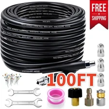 100FT Sewer Jetter Nozzles Kit Drain Cleaning Hose for Pressure Washer 5800PSI