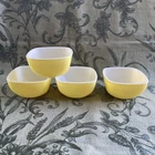 4 Vintage PYREX Small Square Yellow Bowls 407  7oz  USA Ovenware MCM Bright EUC