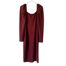 Socialite Maroon Puff Shoulder Long Sleeve Ribbed Sweater Dress Size M Women