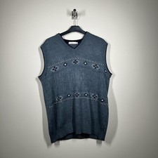 Men s Y2K 90s Grandad Sweater Sleeveless Jumper Size XL