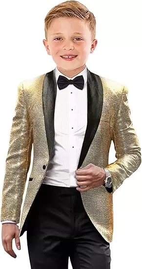 Traje de Esmoquin Brillante Lentejuelas para Niños Calce Ajustado 2 Piezas Formal Baile de graduación Vestido Traje Foto 4 de 4