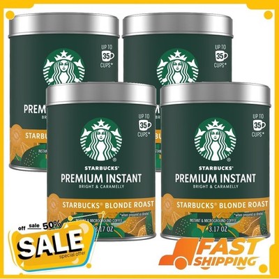 4 Pack Starbucks Premium Instant Coffee, Starbucks Blonde Roast Coffee, 3.17 oz