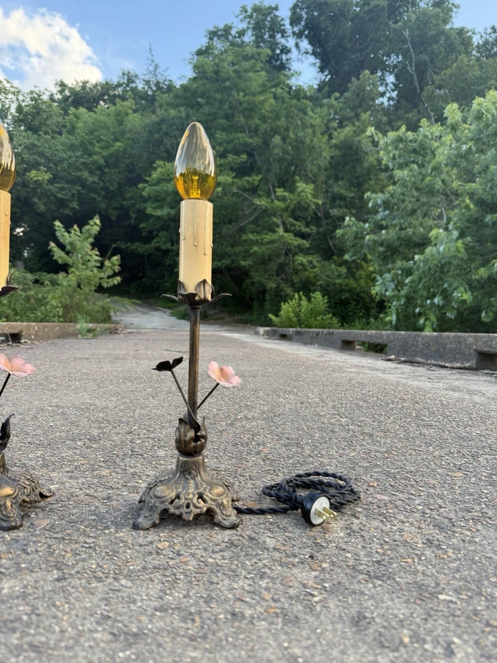 Par de 10" abajures ornamentados art déco/nouveau de ferro fundido boudoir castiçal manta - Imagem 3 de 4