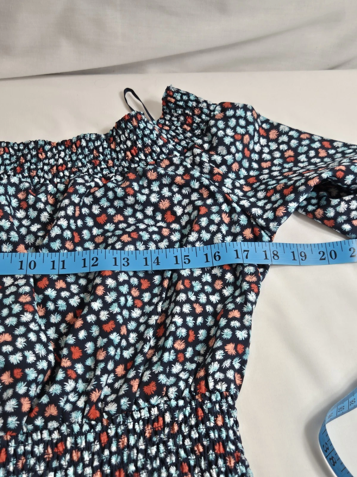 Abito donna Michael Kors taglia L floreale spalle scoperte fumè a strati con volant (63)