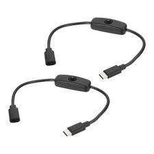 2Pcs USB Type C Switch Extension Cable, 22AWG Copper Core 3A Cord, Black 0.9FT