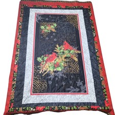 Handmade Quilted Throw Blanket Cardinal Birds Christmas Decor 58x49