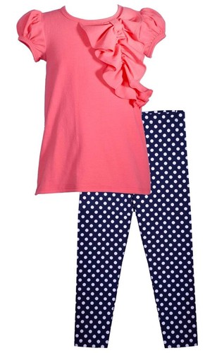 NEW Bonnie Jean Size 2T Girls "PINK & NAVY DOT" Bow Tunic Top Pant Set NWT
