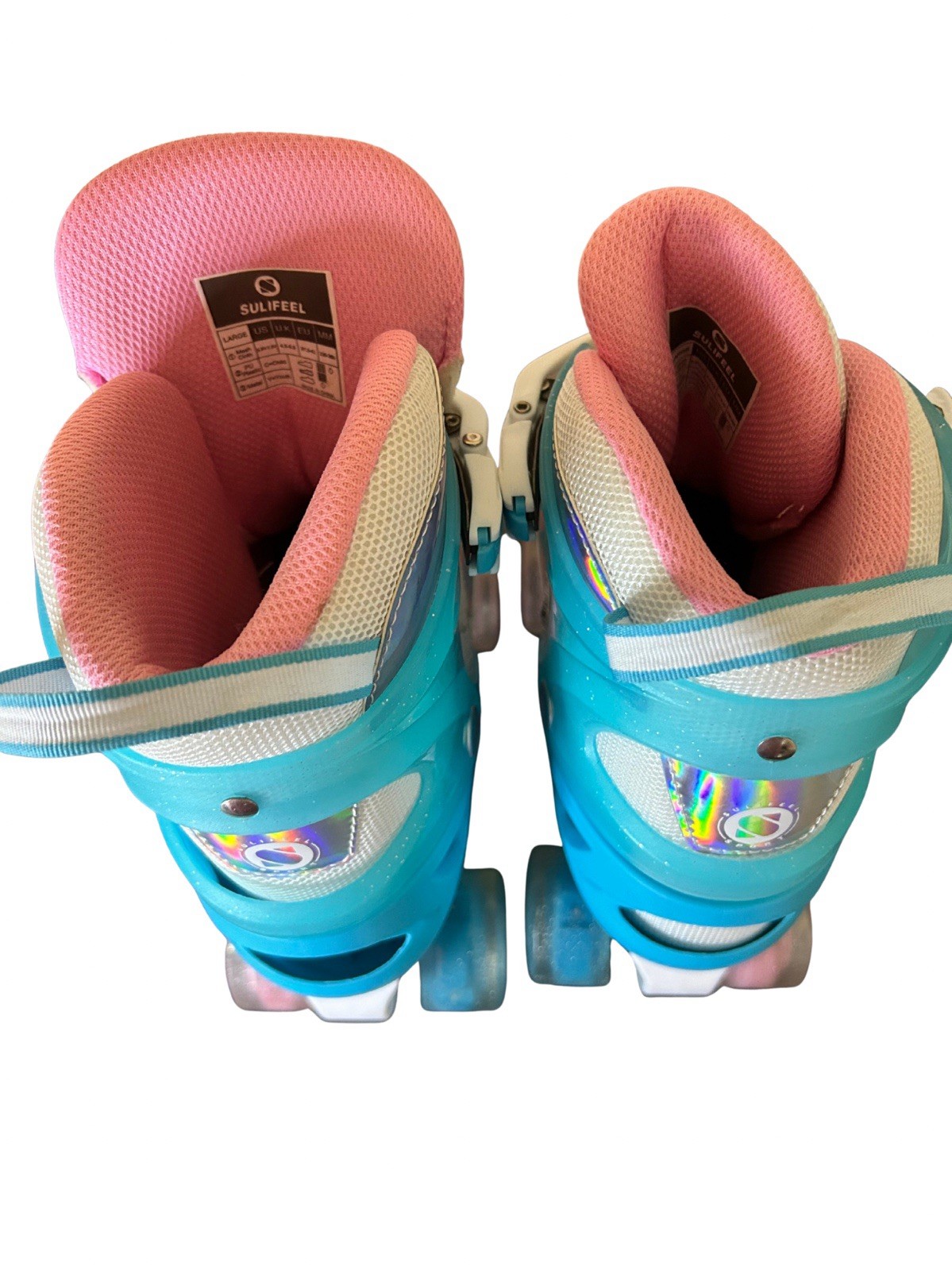 Sulifeel Rainbow Adjustable Light Up Glitter Wheels Roller Skates Size Large Y