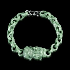 Real Grade A Natural Green Jade Jadeite PIXIU Anchor Link Bracelet 貔貅7.5-7.9inch