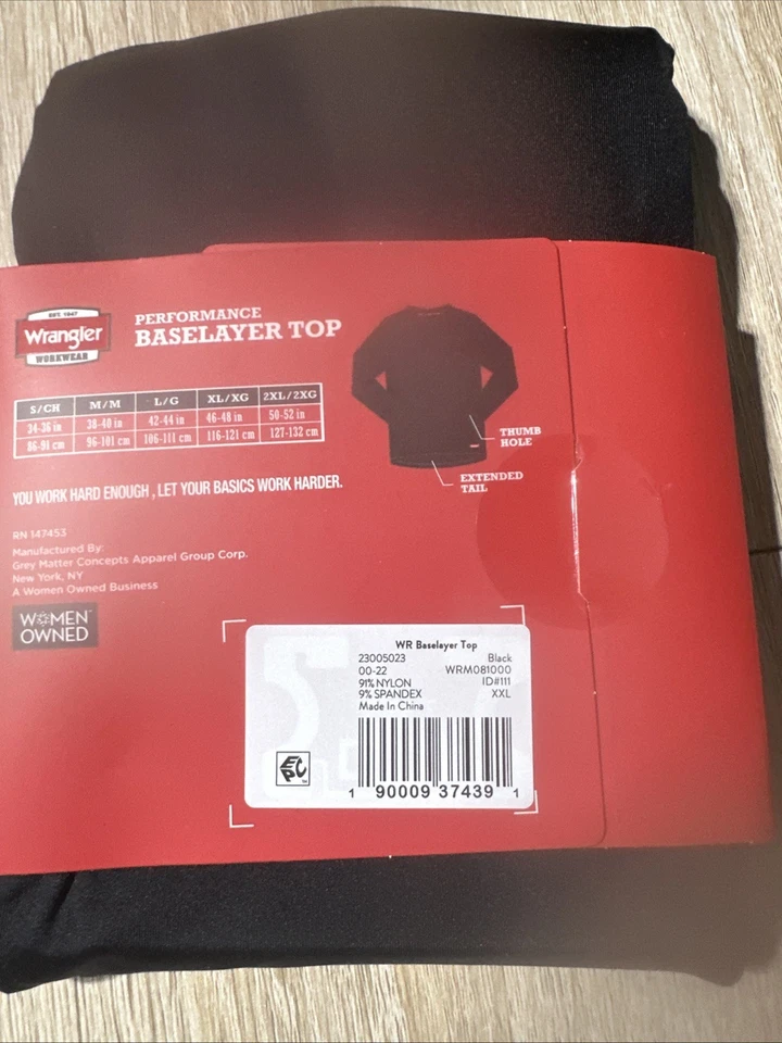 Camisa Wrangler Workwear Performance Capa Base Top 2XL (50-52) Negra Nueva con Etiquetas Foto 4 de 4