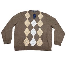 New Club Room Merino Sweater Mens XL Argyle Taupe Wool Blend Argyle Grandpa