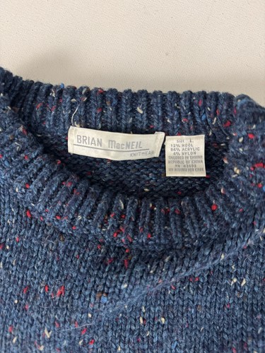 Brian MacNeil Vintage Wool Blend Navy/Gray Fleck Pullover Crewneck Sweater Sz L - Picture 7 of 7