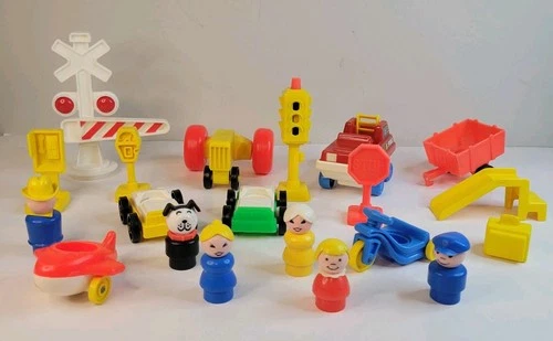 Vintage Little People 1970s Figurines and Vehicles Lot of 20 Tractor Plane Signs