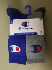New Champion Mens 5 Pair Multi Color Athletic Crew Socks.