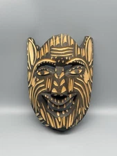 VTG Handcrafted Wooden Mask Black Face Folk Art Made in Mexico