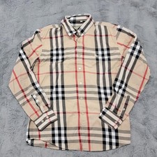 Burberry Brit Shirt Mens Small 2XL Label Beige Nova Check Button Long Sleeve