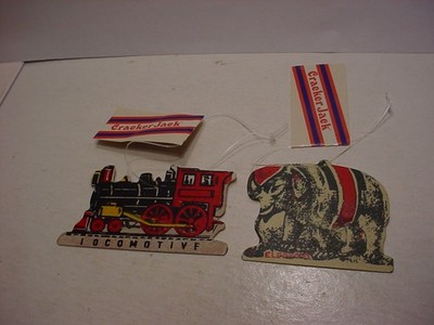 Cracker Jack advertising tin ELEPHANT & LOCOMOTIVE train Recot ornament
