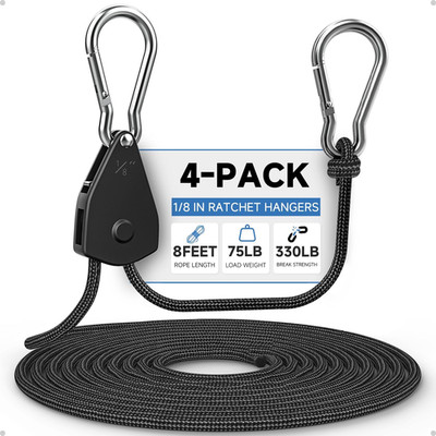 1/8'' Rope Tie Downs Ratchet: 4 Pack of Grow Light Hangers Adjustable - Mini Ratc