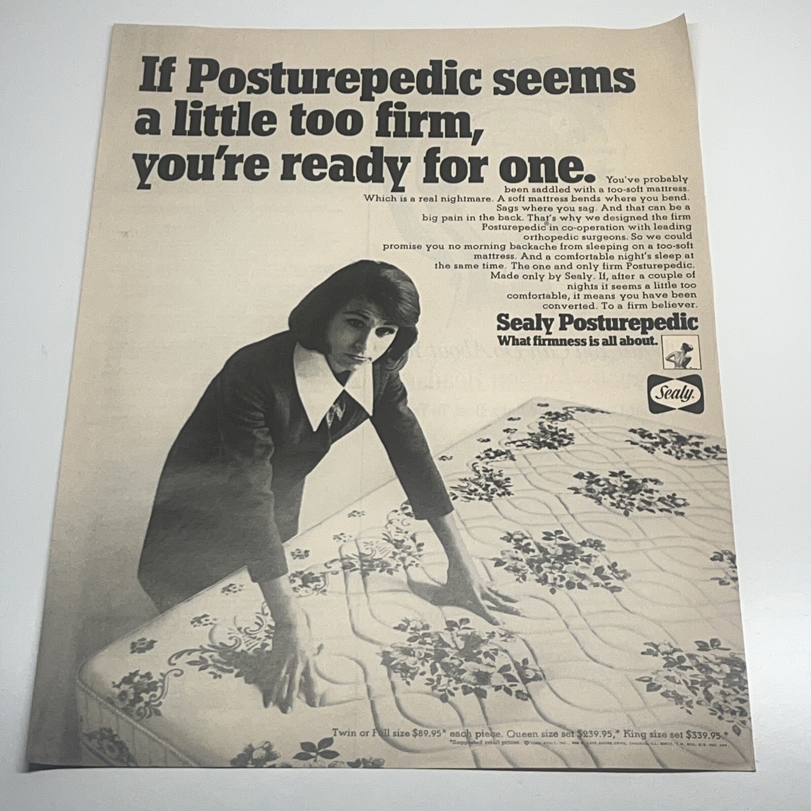 Sealy Posturepedic Mattress 1969 Vintage Print Ad Life Magazine