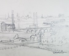 Pencil Drawing, 'Northern Industrial Scene',  Bernard McMullen (1952-2015)