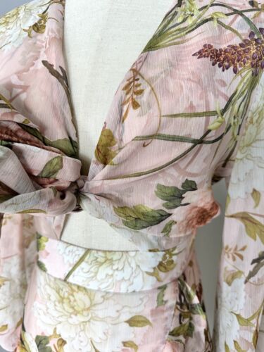 Sheike Pink Floral Print Tie Front Mini Dress Women’s Size 6 - Picture 4 of 7