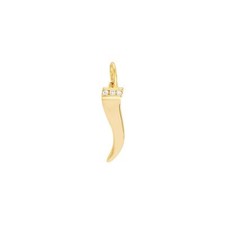 1pt Diamond Mini Italian Horn Charm Pendant 14K Yellow Gold