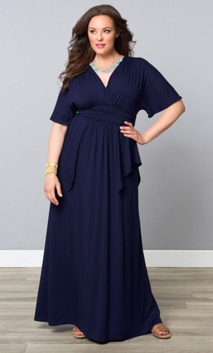 Kiyonna Dress 1X Navy Blue Indie Flair Style Maxi Kimono Sleeves Slimming Party - Picture 10 of 13