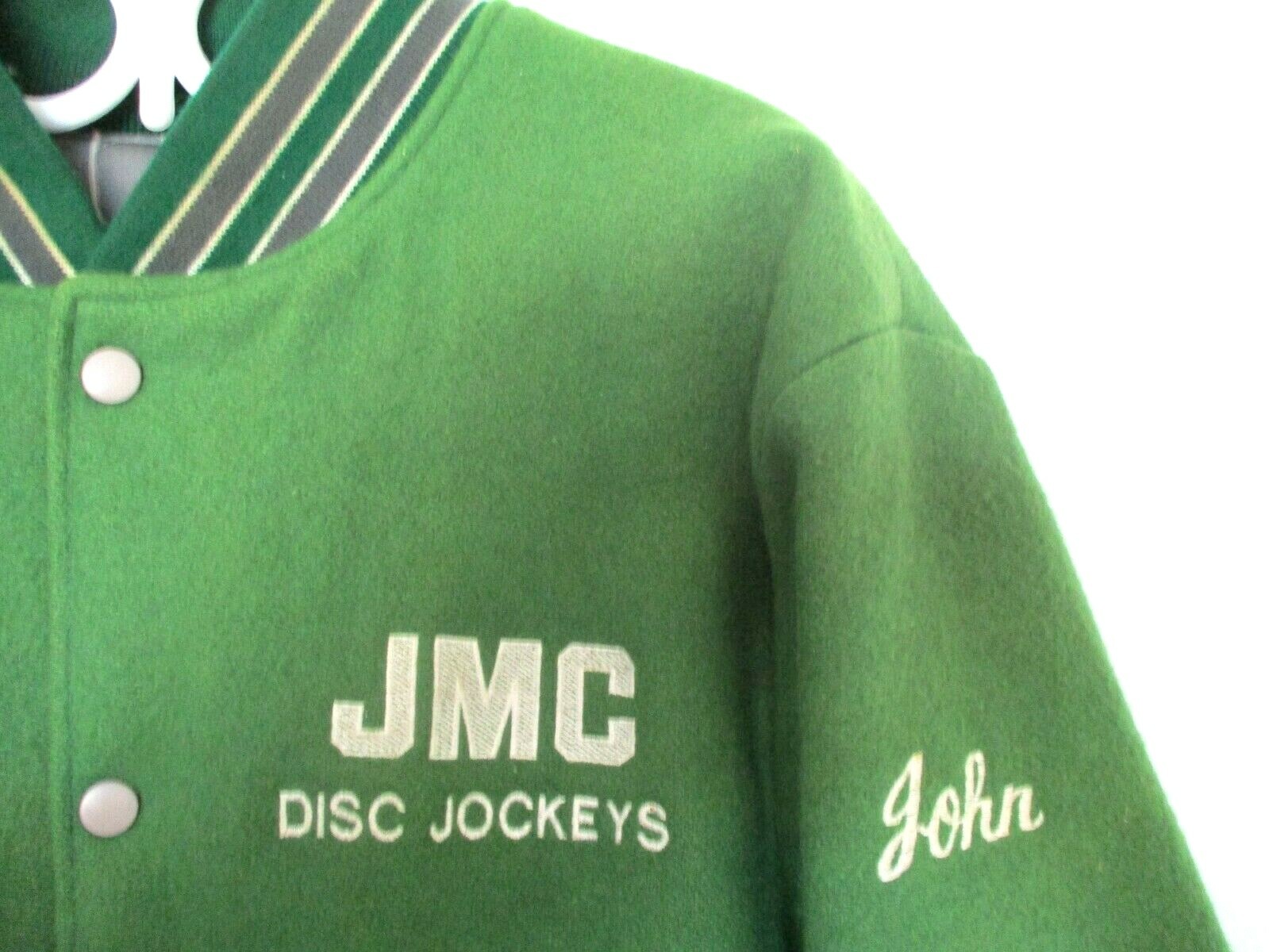 Vintage Olympia Green Wool Varsity Jacket Large (L) JMC Disc Jockeys John 