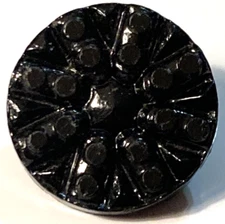 Antique Jet Black Glass Button Beaded Starburst Relief Tunnel Shank 9/16"