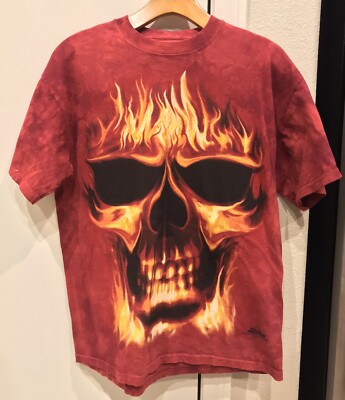2005 The Mountain David Penfound Tie Dye T-shirt Red Skull Flames Medium
