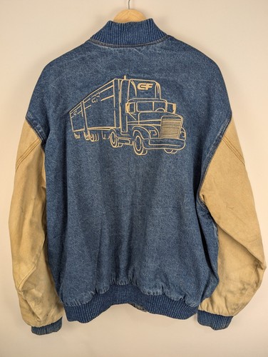 Vintage Turning Point Bomber Jacket Snap Front Embroidered Freight Carrier XL