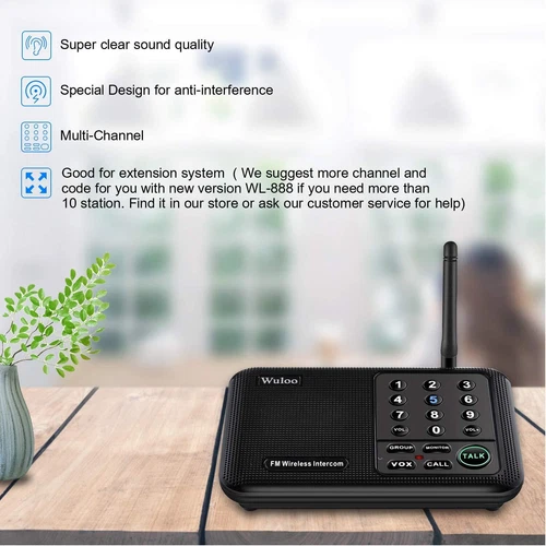 Wuloo 10Channel Call ALL FM Wireless Intercom System for Home Room 1Mile Talking