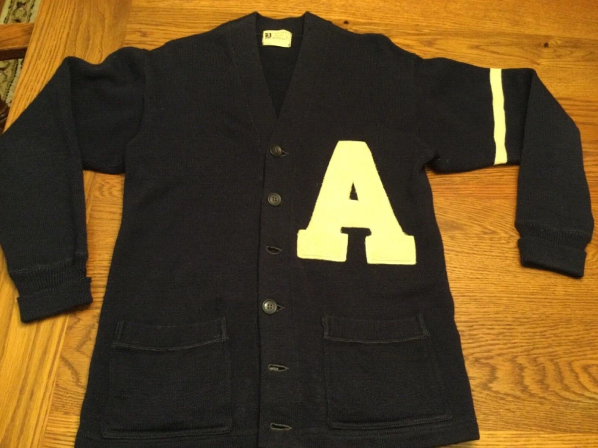 1961 Letterman s Wool Blue and White A Sweater Champion Knitwear Co USA Sz 42