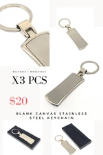 keychain Stainless steel engravable long square shape charm gift pack x3pcs