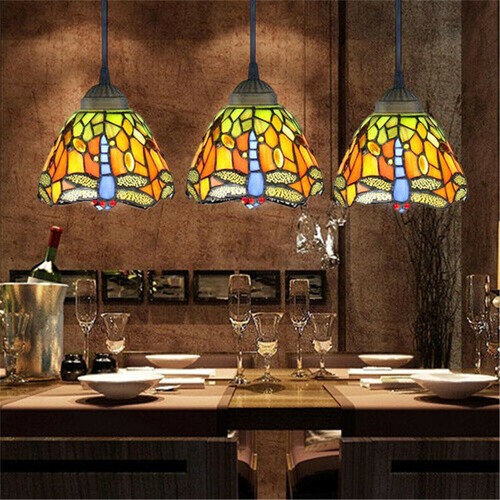 Baroque Single Pendant Lamp Colorful Dragonfly Glass Shade Hanging Ceiling Light - 第 9/10 張圖片