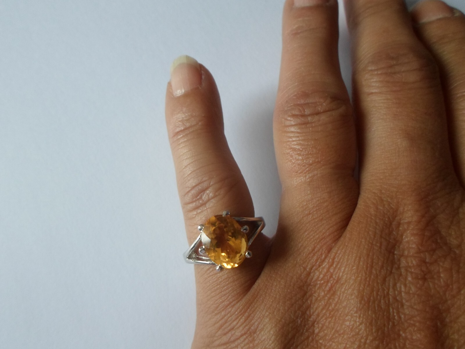 solid silver ring, orange faceted cabochon, size … - image 3