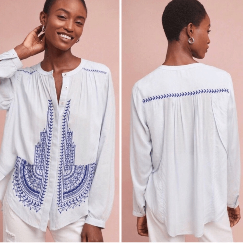 Anthropologie Akemi + Kin Iris Embroidered Buttondown Blouse NWT Medium