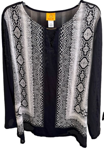 Ruby Rd. Size 18 Tunic Blouse Black & Snakeskin Design Side Slits & 3/4 Sleeves