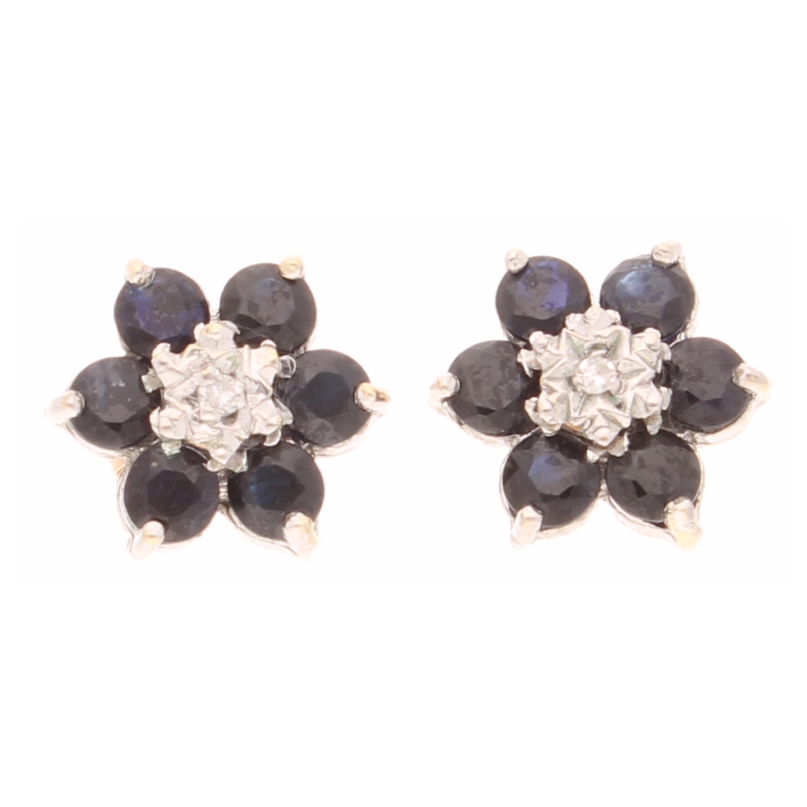 9Carat Yellow Gold Sapphire & Diamond Cluster Stud Earrings (9.5x11mm)