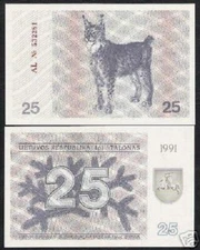 Lithuania 25 Talons P-36 1991 Lynx UNC Pre EURO Lithuanian Horse Ex-USSR NOTE